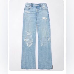 Stylish Light Blue Distressed wide leg Jeans